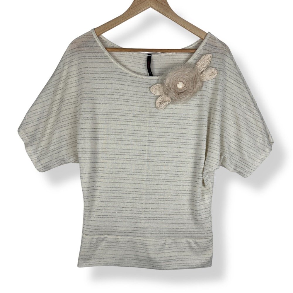 Candy‎ Rain Y2K Shimmer Knit Top Womens Size Medium Coquette Rosette Shabby Chic